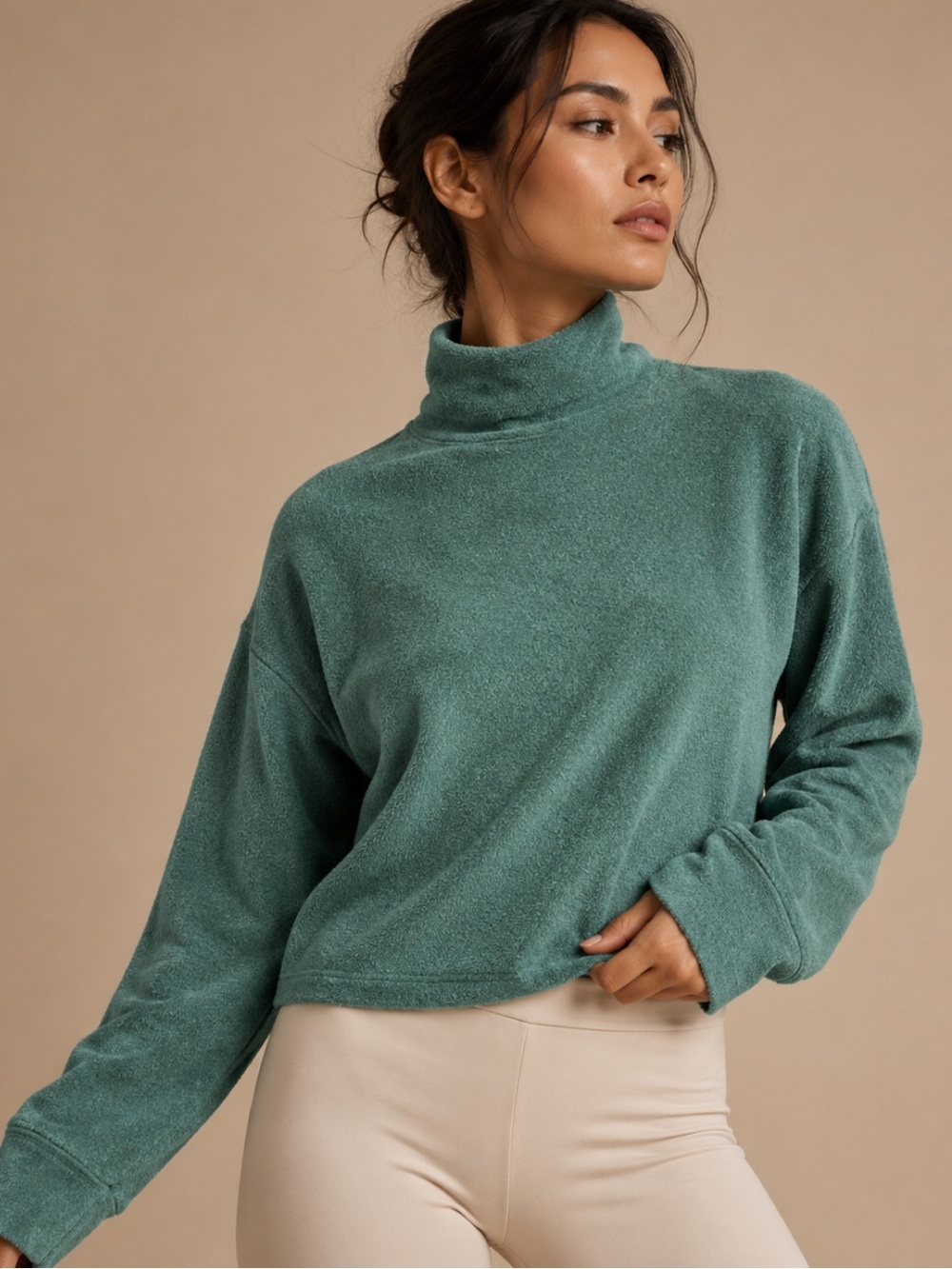 Soft Green Mock Neck Sweater Women's Long Sleeve Cozy Knit Pullover